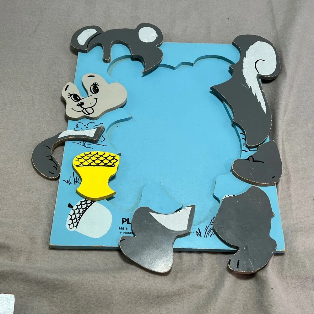 VTG Playskool Wooden Inlay Puzzles Set Nutty Squirrel Colors I See ‎ 70s Nursery